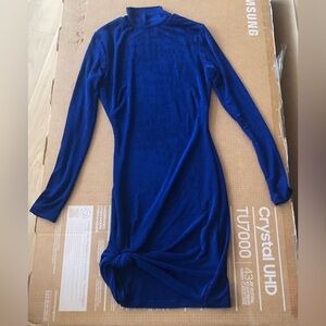 JLUXLABEL BLUE TURTLE NECK MIDI DRESS